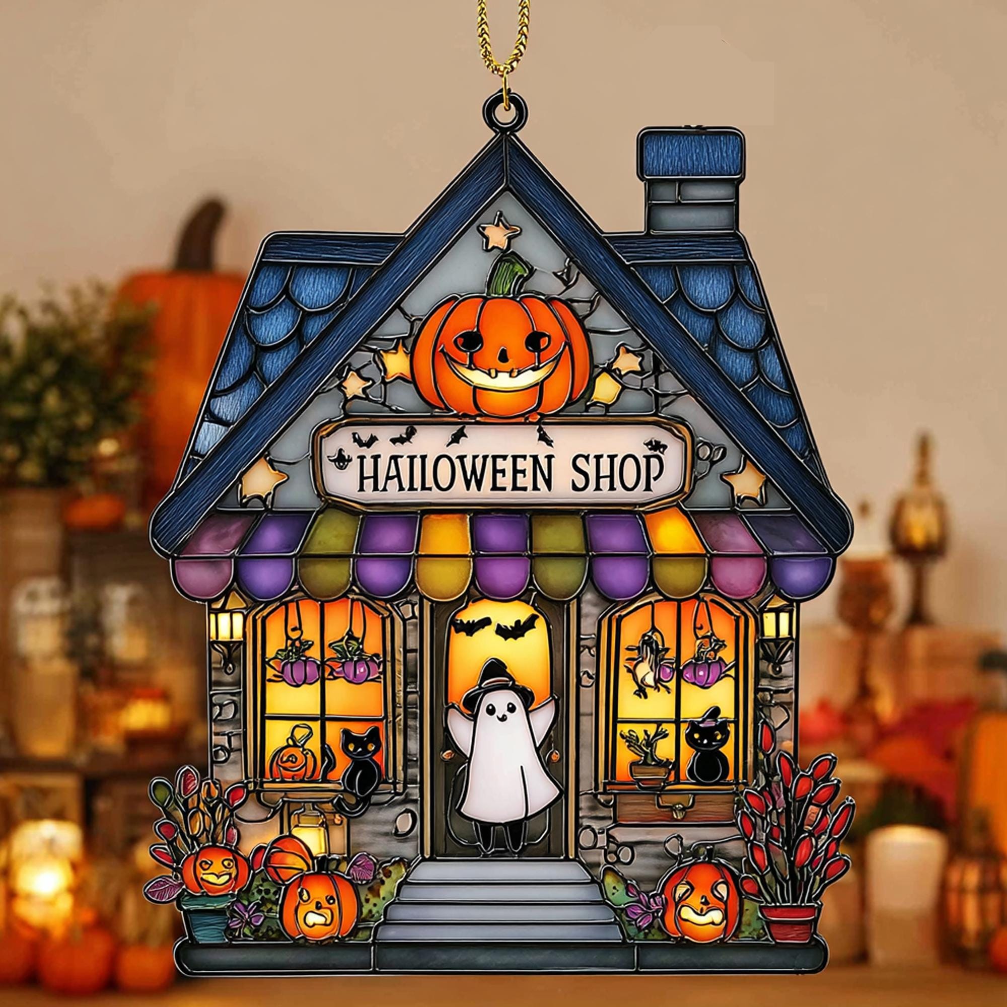 Halloween Stained Glass Suncatcher, Spooky Home Decor, Pumpkin Halloween Suncatcher, Halloween Ornament Suncatcher, Halloween Home Decor