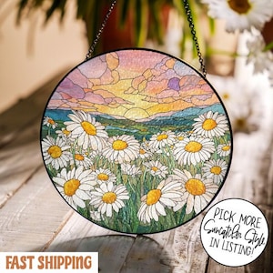 Daisy Stained Glass Suncatcher, Bright Floral Window Hanging Decor, Daisy Lovers Gift, Birthday Suncatcher Gift, Nature Lovers Decor Gift