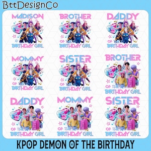 Kpop Birthday Family Matching Png Bundle,Huntrix Birthday Girl, Huntrix Kid Birthday, Instant Download