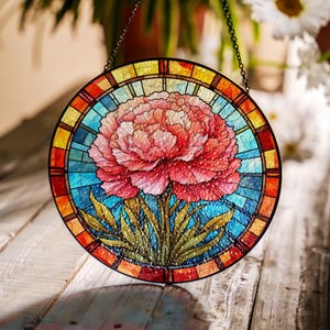 Carnation Flower Stained Glass Suncatcher, Carnation Pendant Window Hanging, Carnation Lover, Carnation Birth Flower Gift, Floral Home Decor