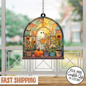 Cute Ghost Greenhouse Suncatcher Ornament, Halloween Ghost Acrylic Window Hangings, Plant Lovers Gift, Halloween Home Decor, Gift For Mom