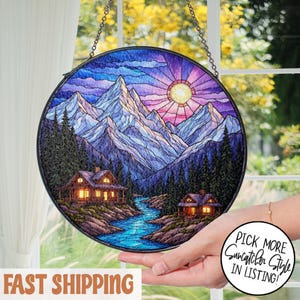 Mountain Range Stained Glass Suncatcher, Nature Suncatcher For Window Hanging, Stained Glass Window Decor, Mothers Day Gift For Grandma
