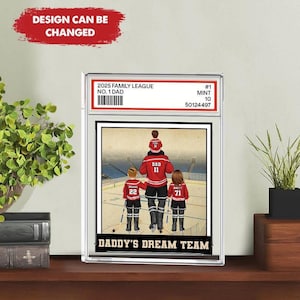 Hockey n° 1 papa grand-père homme et enfants style carte à collectionner personnalisé bloc acrylique, cadeau d'anniversaire de fête des pères pour amateur de hockey joueur de hockey