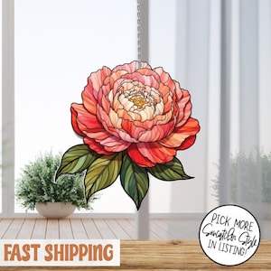 Peony Acrylic Suncatcher, Flower Window Hanging, Birth Flower Faux Stained Suncatcher,Peony Lover Gardening Lover, Peony Flower Lover Gift
