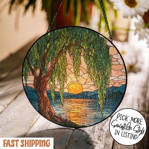 Weeping Willow Glass Suncatcher, Weeping Willow Window hangings for garden, Weeping Willow Suncatcher, House Decoration, Willow Tree Decor