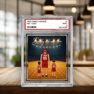 Plaque en bloc acrylique personnalisée pour papa, carte à collectionner de basket-ball n° 1, cadeau de fête des pères personnalisé par enfant, souvenir de papa sportif, décoration pour papa et enfant