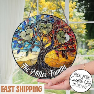 Custom Tree of Life Family Suncatcher, Personalized Stained Glass Ornament, Family Keepsake, Mother’s Day Gift, Custom Family Name Decor