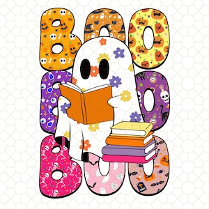 Spooky Librarian Book Lover Halloween Png, Ghost Reading Book, Book Lover Halloween, Boo Halloween Png, Bookworm Png, Teacher Halloween