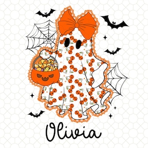 Custom Cute Spooky Girl Halloween Png, Personalized Boo Ghost Halloween Png,Boy Girl Halloween Png, Custom Kids Name Png,Halloween Ghost Png