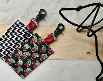 Houndstooth Dog Poop Bag Dispenser | Red Cherry Poop Bag Holder | Dog Waste Bag Holder