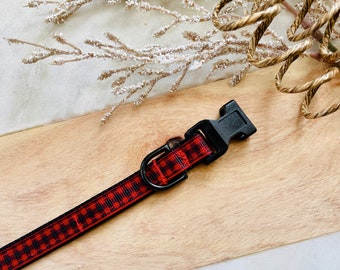 Red Plaid Small Dog Collar | Puppy Collar