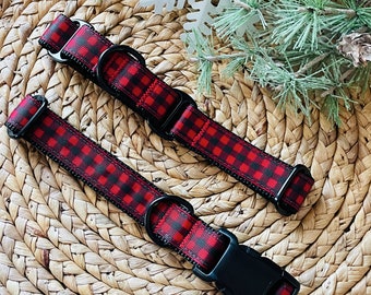 1" Buffalo Plaid Red Large Dog Collar