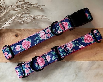 1" Pink Rose Large Dog Collar