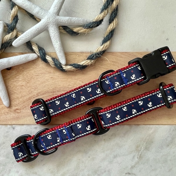 3/4" Nautical Anchor Dog Collar | Medium Dog Collar | Beach Dog Collar | Summer Dog Collar