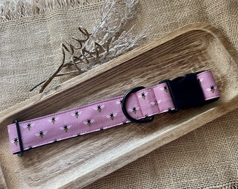 Pink Bee Wide Dog Collar