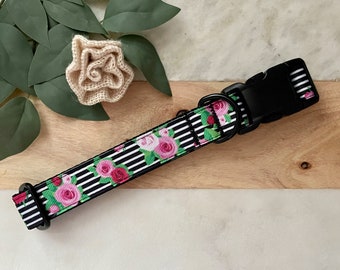 1" Striped Rose Large Dog Collar