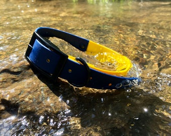 Navy and Yellow Waterproof Biothane Dog Collar
