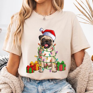 Christmas Pug T-Shirt, Cute Holiday Dog Shirt, Santa Hat Dog Tee, Festive Gift for Dog Lovers, Pug Lovers Christmas Shirt, Animal Lovers Tee