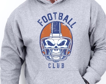 Vintage Football Skull Helmet Sweatshirt, Football Club Hoodie, Skull Helmet Football Fan Shirts, Retro Football Club  Fans Sweatshirt