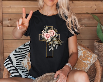 Christian Women T-Shirt,Inspirational Christian Shirt, Religious Gift for Family,Faith-Based Apparel, Heartbeat Cross Tee,Christian Clothing