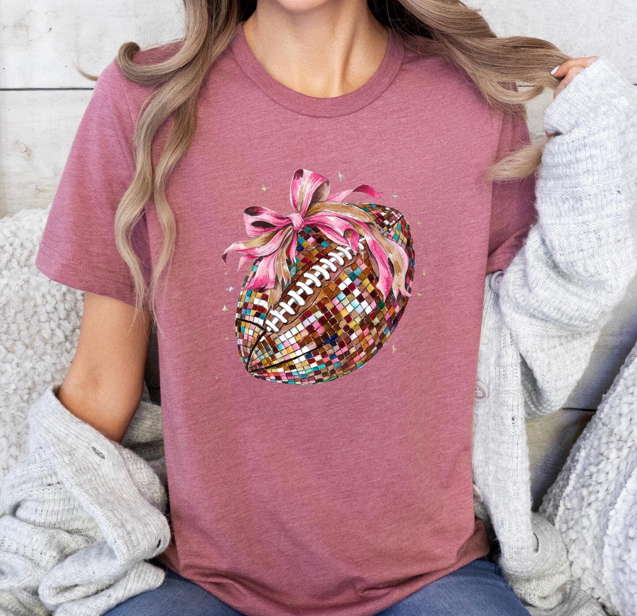 Disco Coquette Football T-shirt, Football Bow T-shirt, Football Mom Gift, Game Day tee, Football Season Shirt, Football Lover Gift