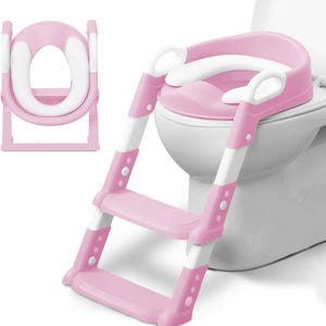 Foldable Toddler Potty Training Seat with Ladder – Kids Toilet Trainer with Step Stool, Anti-Slip, Adjustable & Easy to Store