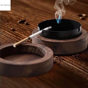 Handmade Wooden Ashtray with Lid – Modern Smokers Gift, Heat-Resistant Metal Liner, Rustic Home Décor, Outdoor & Indoor Use