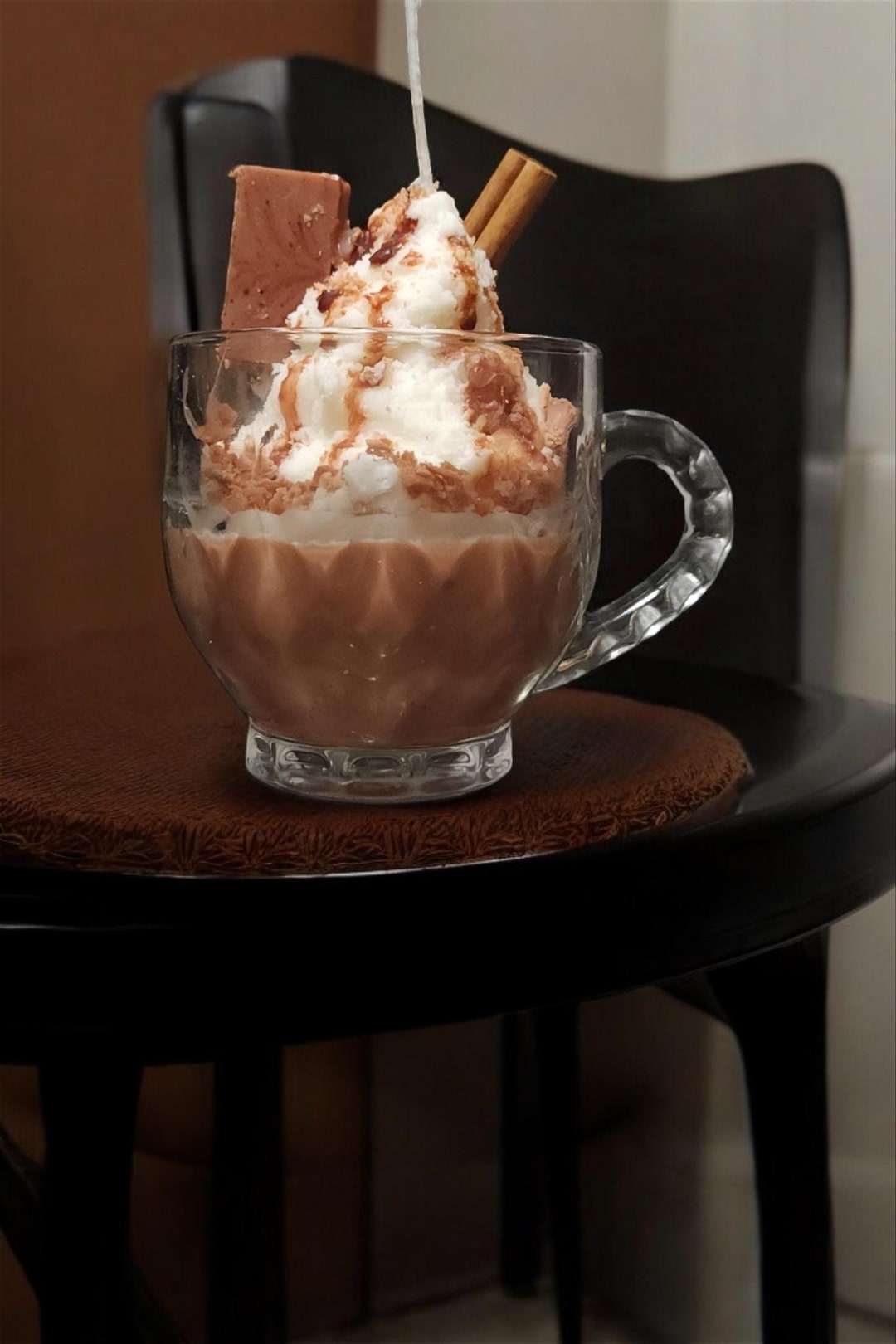 Hot Chocolate With Whipped Cream and Cinnamon Sticks Candle/free