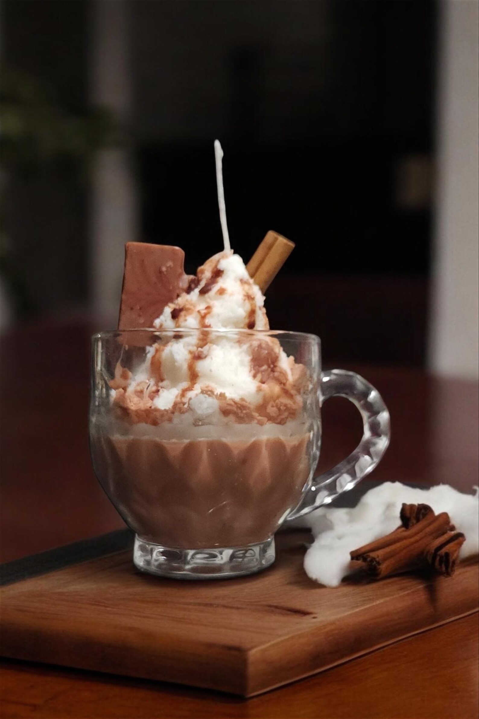 Hot Chocolate With Whipped Cream and Cinnamon Sticks Candle/free