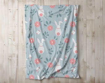 Mysig påskhare-sherpafilt, söt blommig pläd, vårdekor för hemmet, påskdekor, söt pläd, påskheminredning, present till mamma