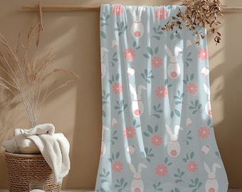 Mysig påskhare-sherpafilt, söt blommig pläd, vårdekor för hemmet, påskdekor, söt pläd, påskheminredning, present till mamma