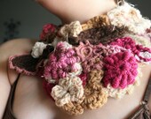 Freeform Flowers wearable art  BIB Unique - Pink, brown & tan