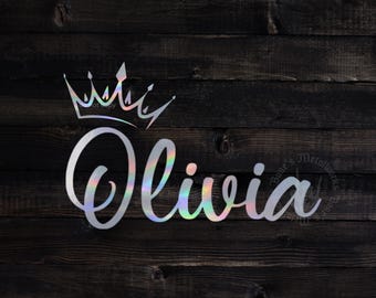 Pegatina de vinilo con corona y nombre personalizado