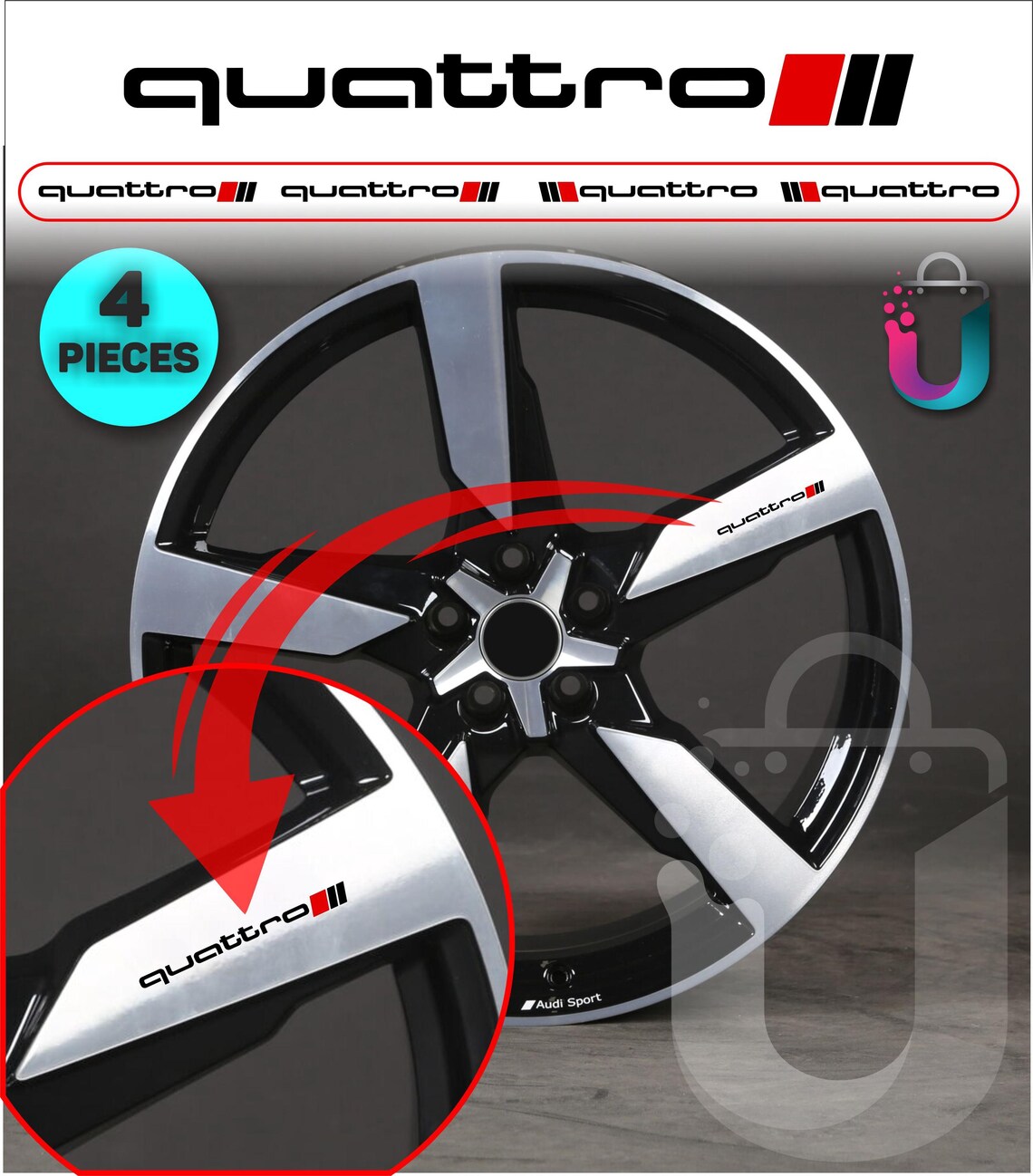 Audi Quattro Wheel Rims Alloy S-line 10cm Sticker Decal Logo 4p Fits A6 ...