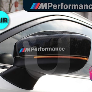 2x BMW M Performance 6&quot; Decals for Side View Mirror, Door Handle Emblem Graphic Stickers in 4 Colors Black, White, Silver & Matte Gold