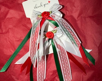 Handmade Small Mexican Ribbon Hair Clips, Red Green White Latina Pride Accessory
