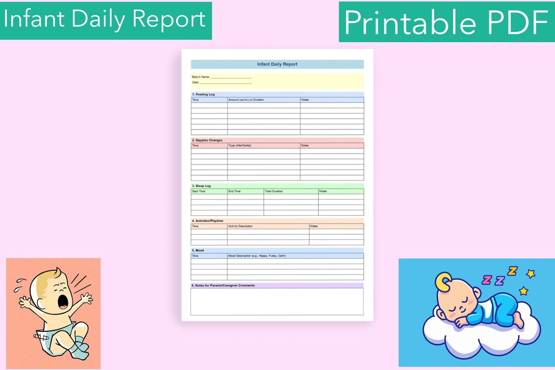 Infant Daily Report Template – Printable Baby Log for Parents and ...