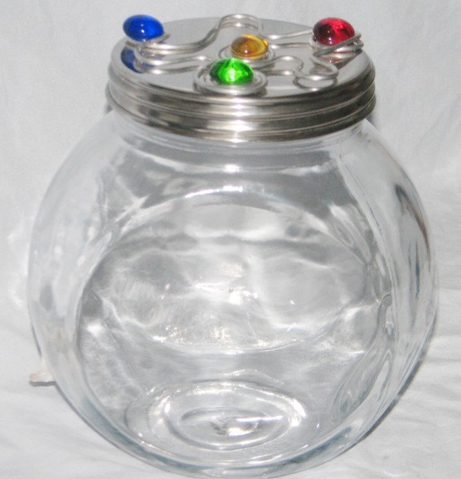 Glass Cookie Jar With Metal Lid Decorated With Wire and Glass Etsy