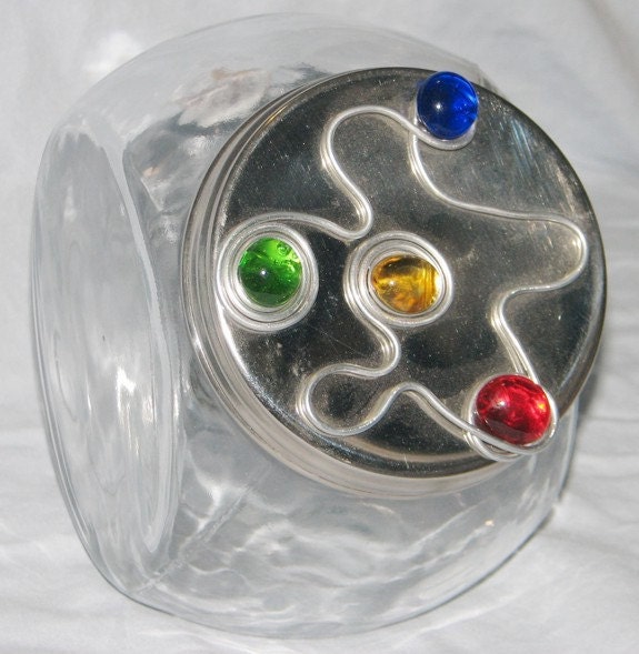 Glass Cookie Jar With Metal Lid Decorated With Wire and Glass Etsy