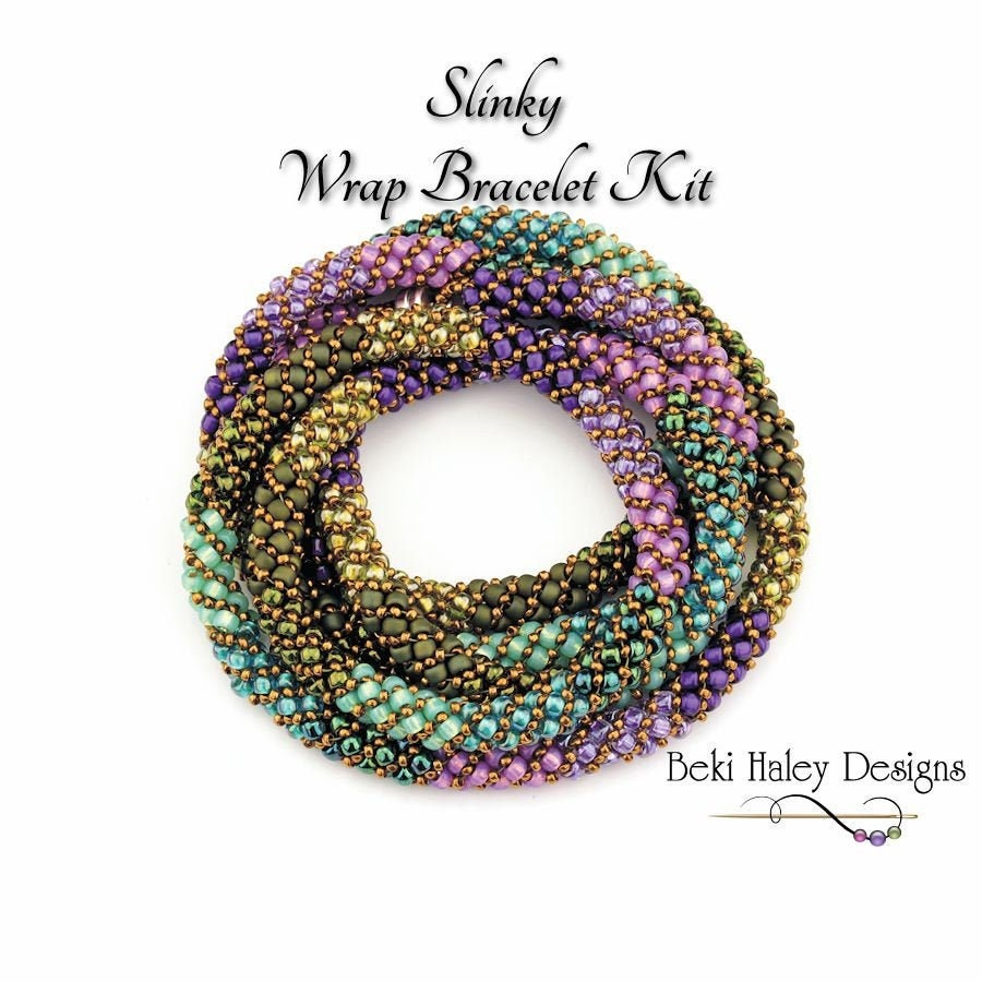 Slinky - Purple, Teal, Olivine Beaded Wrap Bracelet Kit