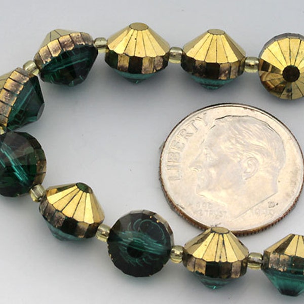 10 Vintage Swarovski 5101 8mm Emerald/Gold - L167