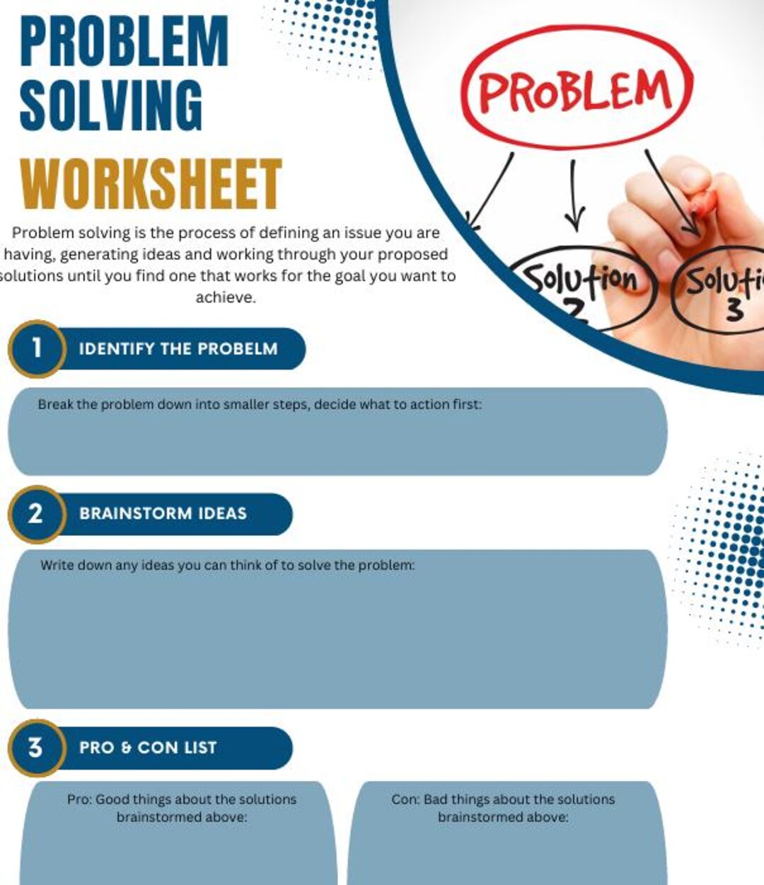 Problem Solving Worksheet - With Helpful Prompts - CBT Tools - Etsy