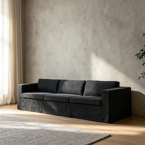 Sofá con funda de algodón gris oscuro, asiento profundo extragrande, sofá lounge Wabi Sabi