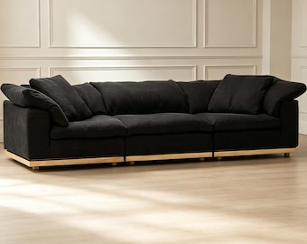 Sofa Wolke, Wabi Sabi Sitztiefe, Gänsedaunen Füllung, Japandi Lounge Möbel in Dunkel Grau