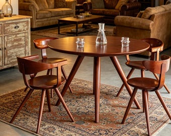 Solid Oak Tripod Dining Chair, Curved Back Armchair, Japanese Minimalist Accent Chair