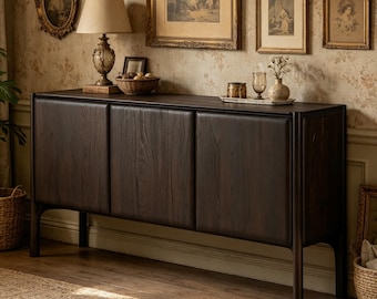 Solid Teak Wood Sideboard, Mid Century Modern Credenza, Japandi Buffet Cabinet