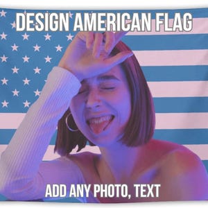 Custom Blue & Pink American Flag Tapestry: Personalized Patriotic Decor