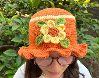 Orange Blossom Crochet Bucket Hat. Strawberry Shortcake  display picture 1
