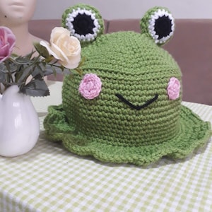 Handmade Crochet Frog Themed Bucket Hat -Halloween Hat.