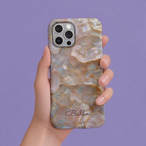 Personalized Iridescent Mother of Pearl Phone Case, Elegant Gold Lined Shell Design, Custom Name for iPhone & Android, Gleam, Tough Cases